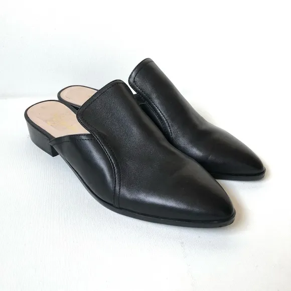 42 Gold Rue Black Leather Loafer Mules Size 8.5