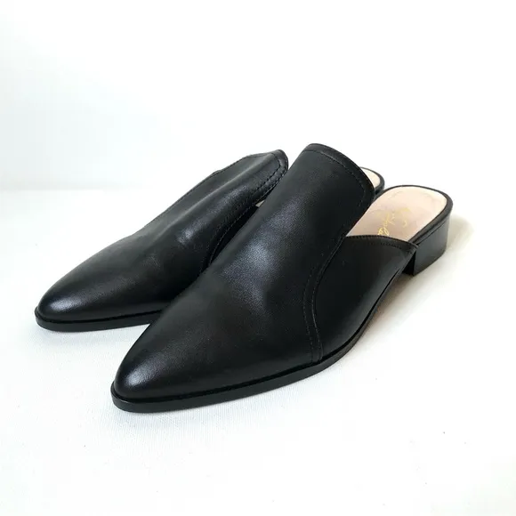 42 Gold Rue Black Leather Loafer Mules Size 8.5