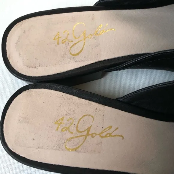 42 Gold Rue Black Leather Loafer Mules Size 8.5