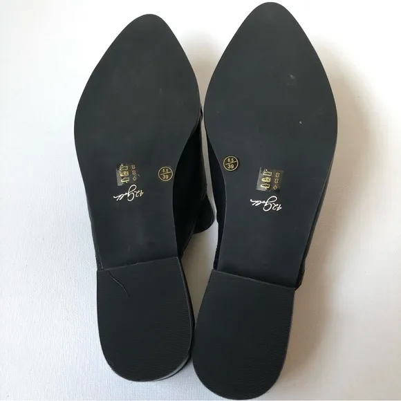 42 Gold Rue Black Leather Loafer Mules Size 8.5