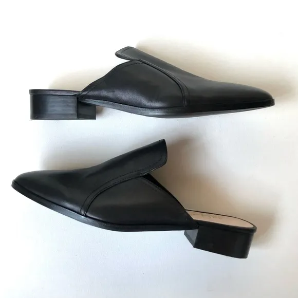 42 Gold Rue Black Leather Loafer Mules Size 8.5