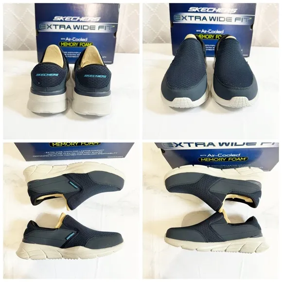 534. Skechers Navy Blue Gray Mens 8 Sneakers Slip-On Extra Wide Fit Lightweight