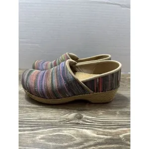 5.5-6 (36) Dansko Pastel Tweed Clogs Espadrille Sides EUC‎ Stripes