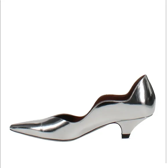 $595 NEW Proenza Schouler silver wave kitten heels 36.5 6 6.5 pointy almond toe