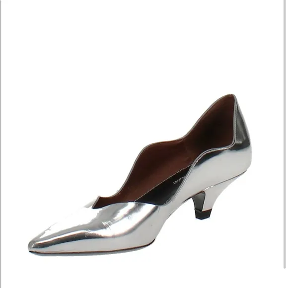 $595 NEW Proenza Schouler silver wave kitten heels 36.5 6 6.5 pointy almond toe