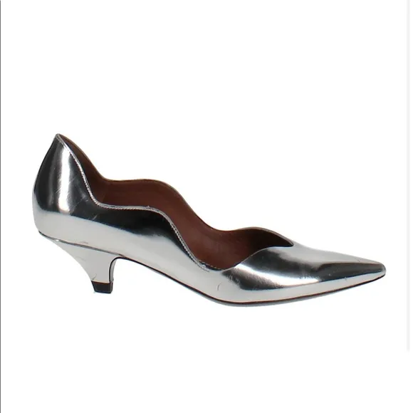 $595 NEW Proenza Schouler silver wave kitten heels 36.5 6 6.5 pointy almond toe