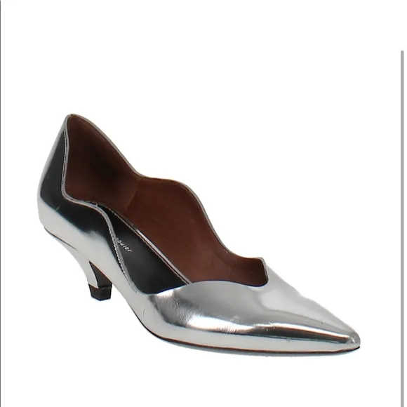 $595 NEW Proenza Schouler silver wave kitten heels 36.5 6 6.5 pointy almond toe
