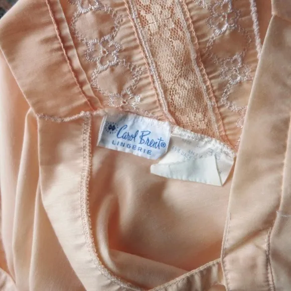 60s Tangerine Embroidered Vintage Slip Dress With Lace Trim – Size M