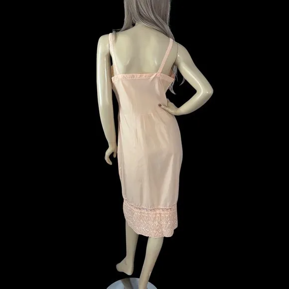 60s Tangerine Embroidered Vintage Slip Dress With Lace Trim – Size M