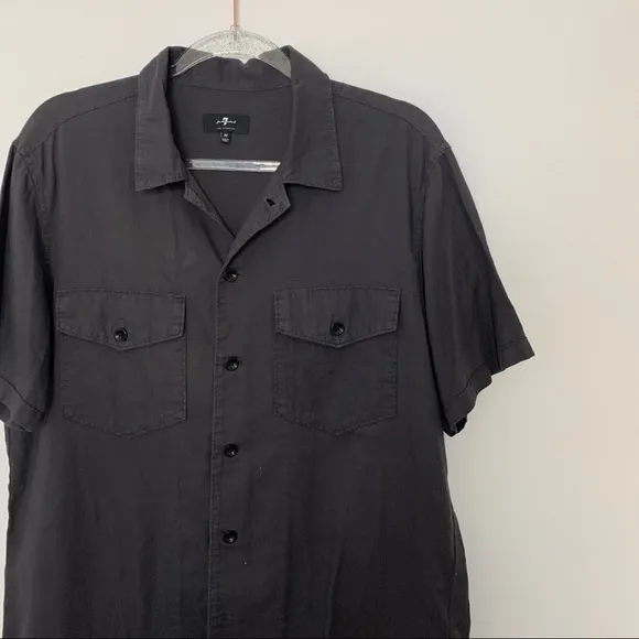 7 for all mankind short sleeve heather grey gray military shirt Medium