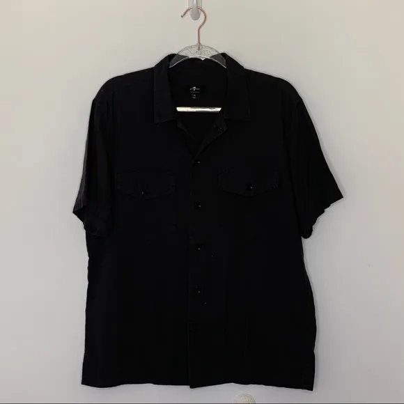 7 for all mankind short sleeve heather grey gray military shirt Medium