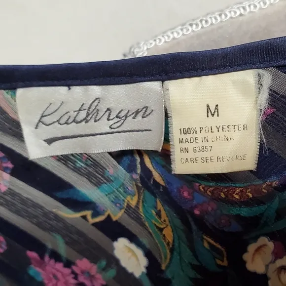 90s Vintage Kathryn Diagonal Stripe Metallic Floral Rounded Hem Mini Slip Dress