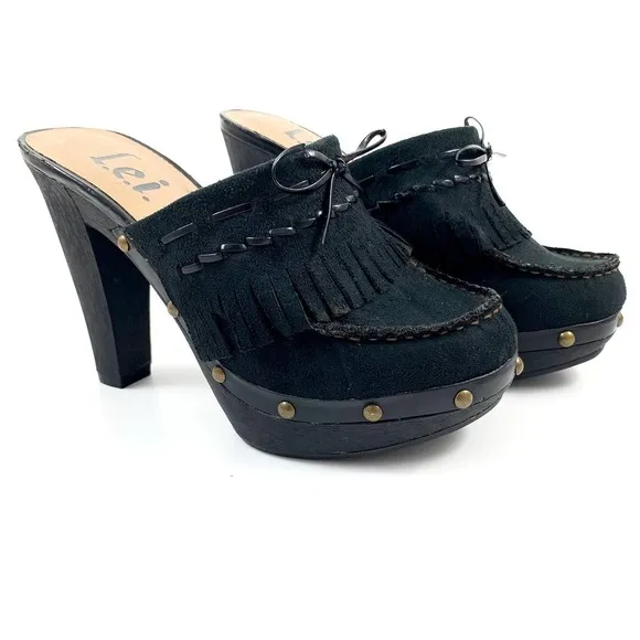 90's vintage L.E.I platform Mary Jane black tassel clogs
