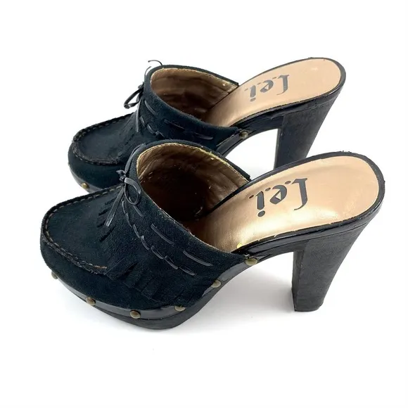90's vintage L.E.I platform Mary Jane black tassel clogs