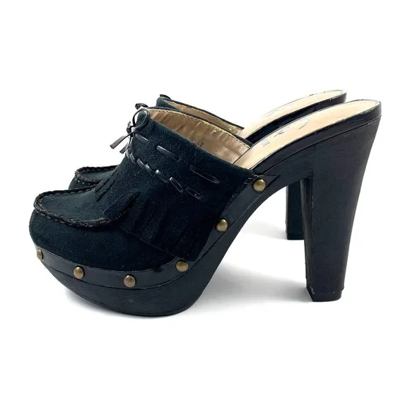 90's vintage L.E.I platform Mary Jane black tassel clogs