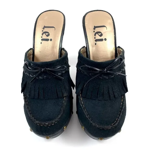 90's vintage L.E.I platform Mary Jane black tassel clogs
