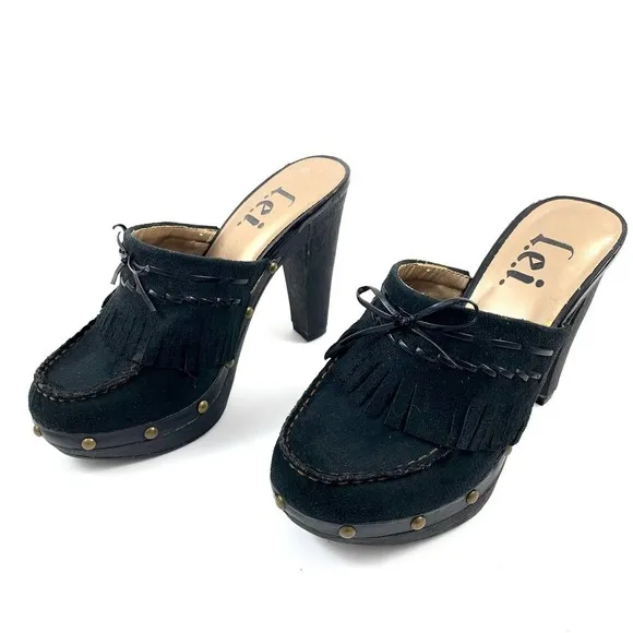 90's vintage L.E.I platform Mary Jane black tassel clogs