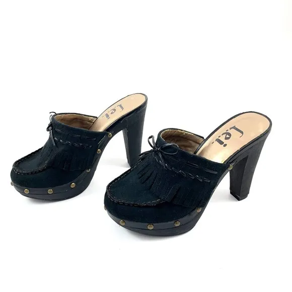 90's vintage L.E.I platform Mary Jane black tassel clogs