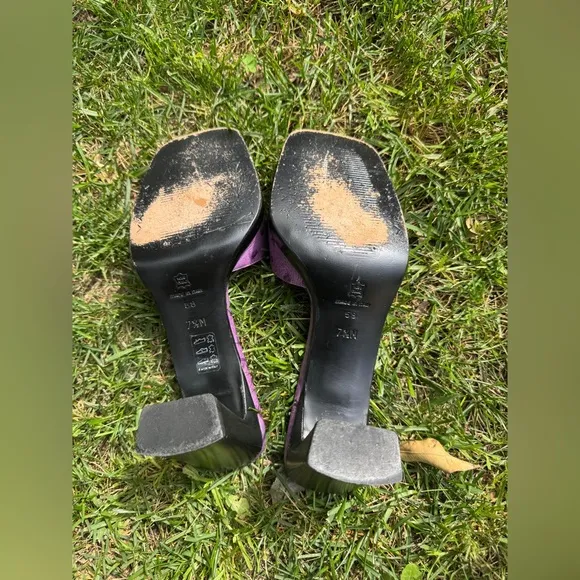 90s / Y2K Vintage Via Spiga Purple Ostrich Heeled Mules