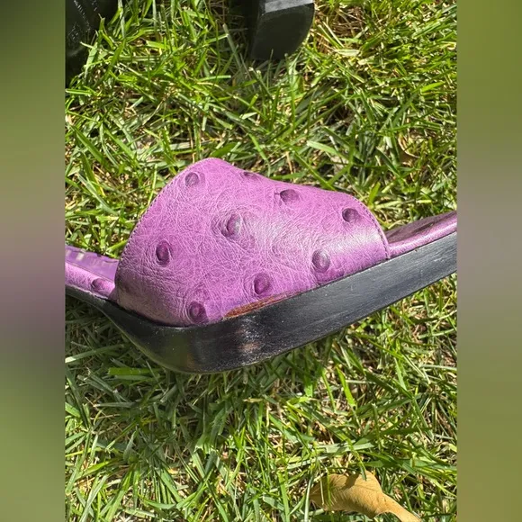 90s / Y2K Vintage Via Spiga Purple Ostrich Heeled Mules
