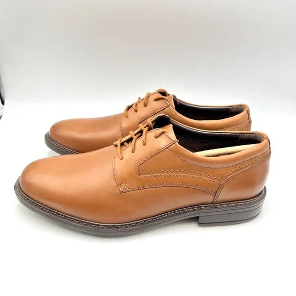 9W 9 WIDE WIDTH Rockport Mens Tanner Plain Toe Brown Leather Oxfords Dress Shoes