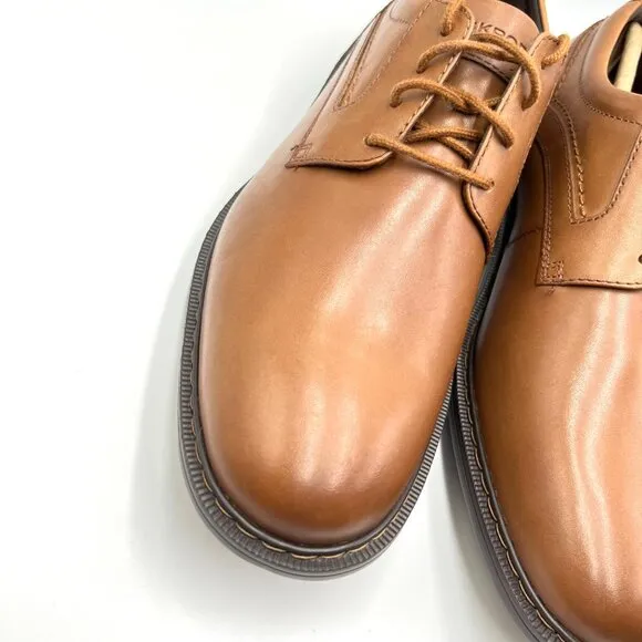 9W 9 WIDE WIDTH Rockport Mens Tanner Plain Toe Brown Leather Oxfords Dress Shoes