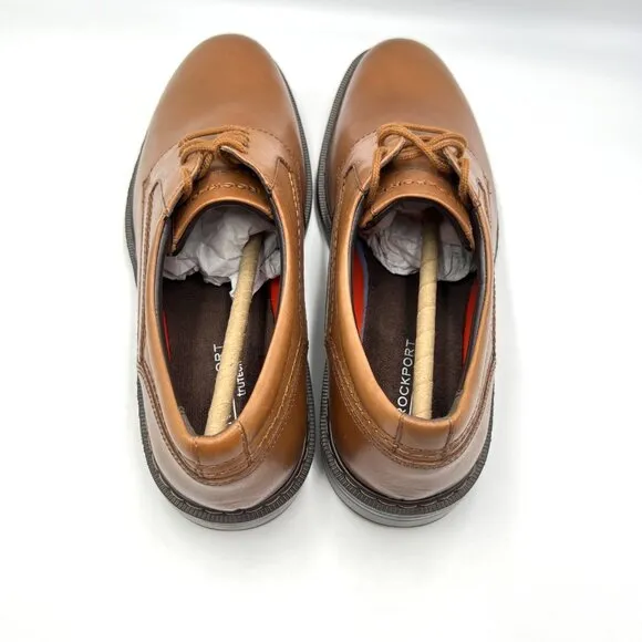 9W 9 WIDE WIDTH Rockport Mens Tanner Plain Toe Brown Leather Oxfords Dress Shoes