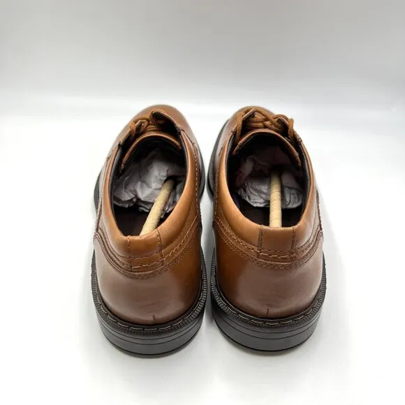 9W 9 WIDE WIDTH Rockport Mens Tanner Plain Toe Brown Leather Oxfords Dress Shoes