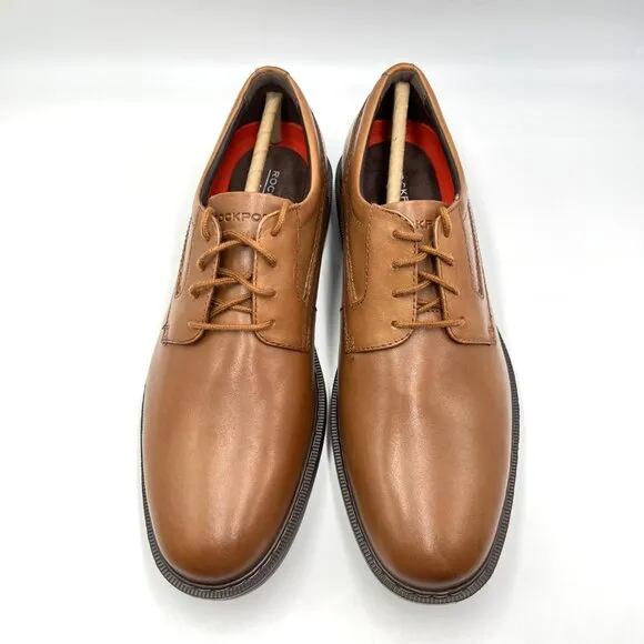 9W 9 WIDE WIDTH Rockport Mens Tanner Plain Toe Brown Leather Oxfords Dress Shoes
