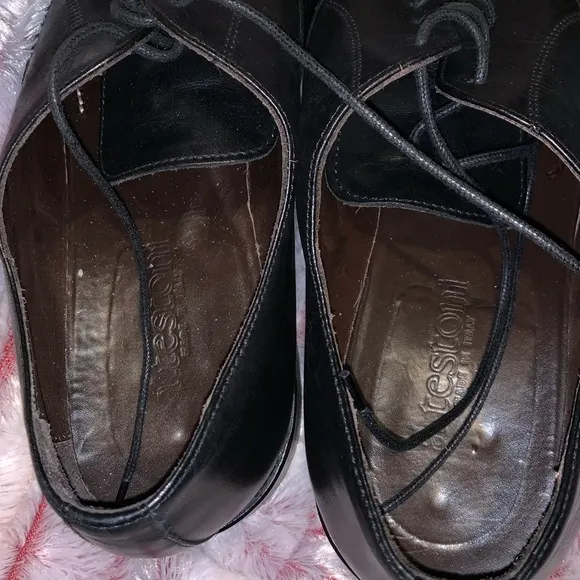 A. TESTONI MEN’S BLACK LEATHER DERBY CAP TOE OXFORDS SIZE 12 MADE IN ITALY