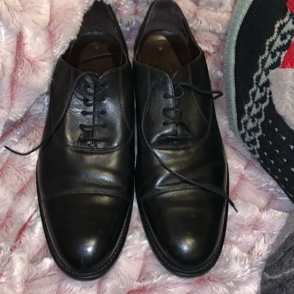 A. TESTONI MEN’S BLACK LEATHER DERBY CAP TOE OXFORDS SIZE 12 MADE IN ITALY