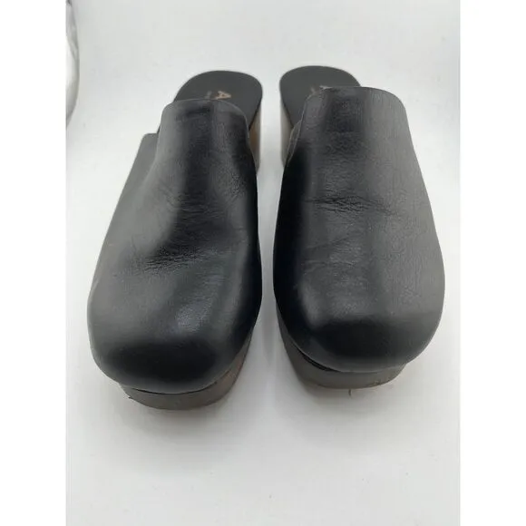 ABLE Alyssa Clog Women Size 6.5 M Black Napa Leather 2&quot; Wood Heel‎ MadeIn Brazil