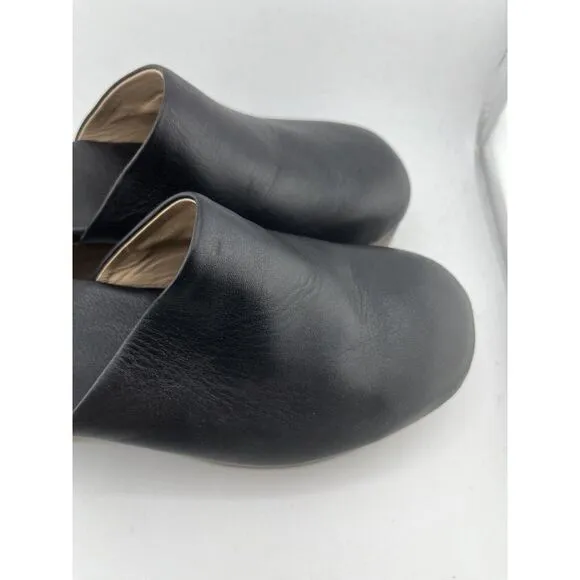 ABLE Alyssa Clog Women Size 6.5 M Black Napa Leather 2&quot; Wood Heel‎ MadeIn Brazil