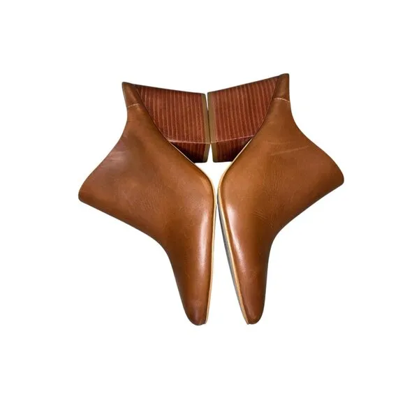 ABLE Leather Clogs Women 8 Brown Camel Pointed Toe Block Heel Mules Classic Chic