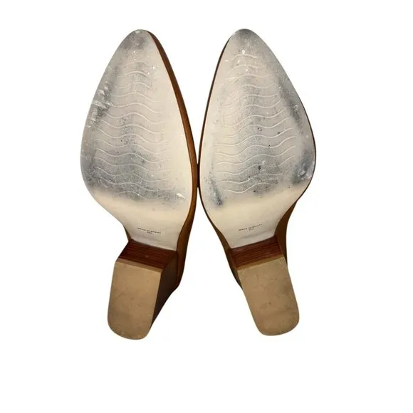 ABLE Leather Clogs Women 8 Brown Camel Pointed Toe Block Heel Mules Classic Chic