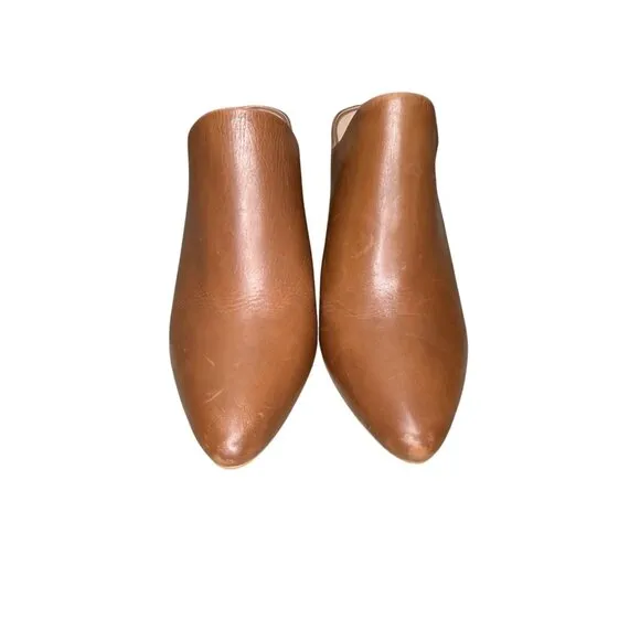 ABLE Leather Clogs Women 8 Brown Camel Pointed Toe Block Heel Mules Classic Chic