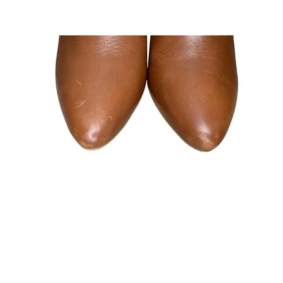 ABLE Leather Clogs Women 8 Brown Camel Pointed Toe Block Heel Mules Classic Chic