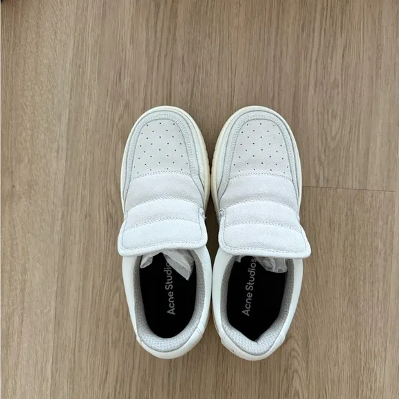 Acne Studios Buller perforated suedeand leather slip-on sneakers White