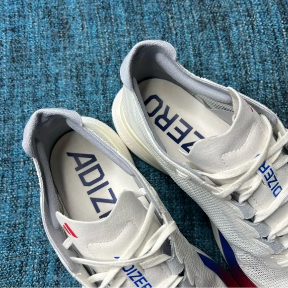 Adidas Adizero Boston 12 Running Shoes in Core White Dark Blue Pure Ruby