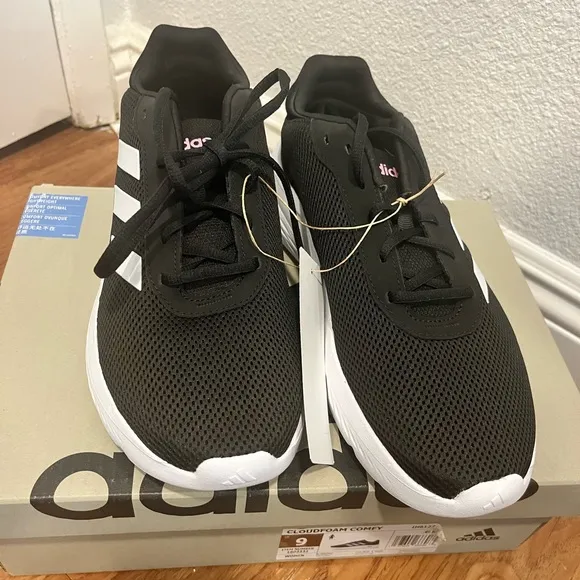 Adidas Black and White Athletic Sneakers with Signature Stripes