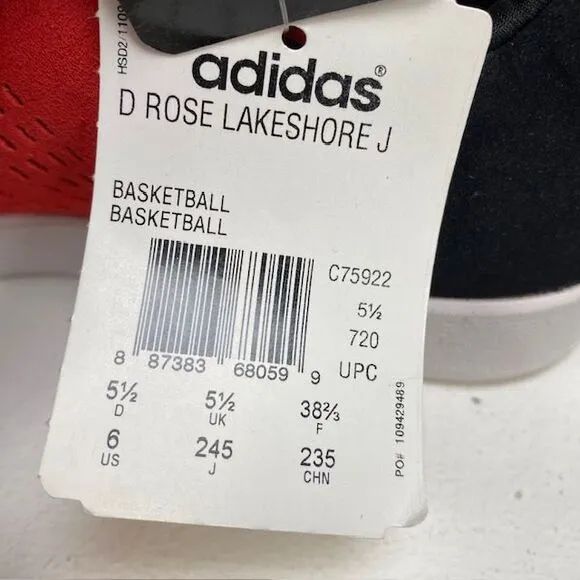 Adidas D Rose Lakeshore J Basketball Sneakers Red Black Suede Size‎ 6