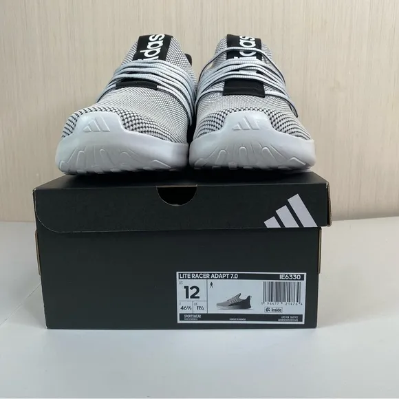 Adidas Lite Racer Adapt 7.0 Shoes Mens Size 12 White Black Running Sneakers NIB