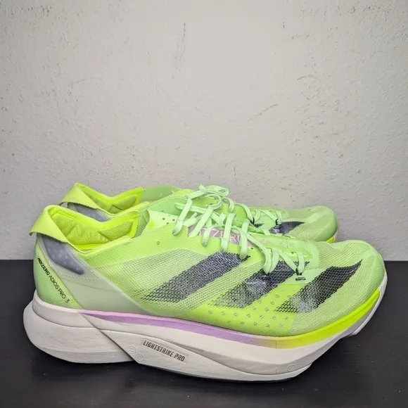 Adidas Mens Sizes Adios Pro 3 Running Shoes Green Spark Lemon IG6445