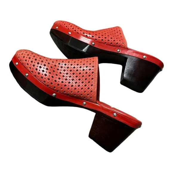 Adidas Rockport Coral Pink Leather Clogs Adiprene Comfort size 9