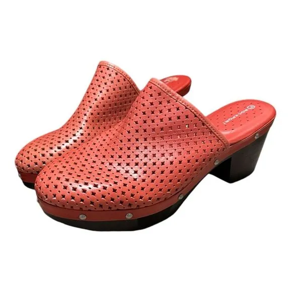 Adidas Rockport Coral Pink Leather Clogs Adiprene Comfort size 9