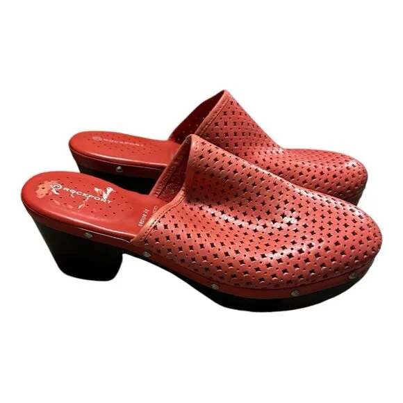 Adidas Rockport Coral Pink Leather Clogs Adiprene Comfort size 9
