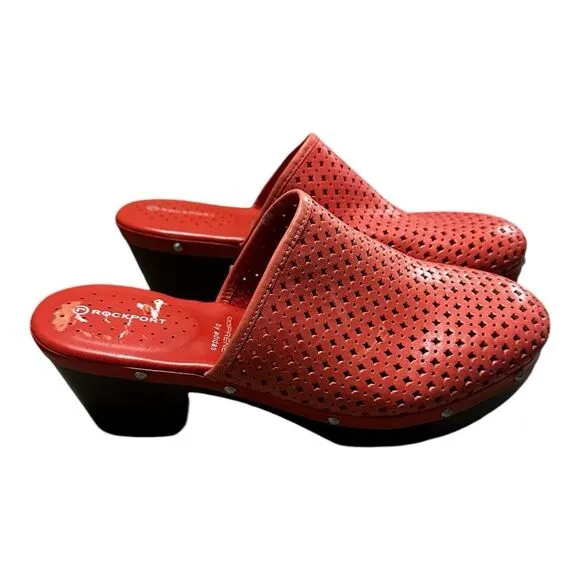 Adidas Rockport Coral Pink Leather Clogs Adiprene Comfort size 9
