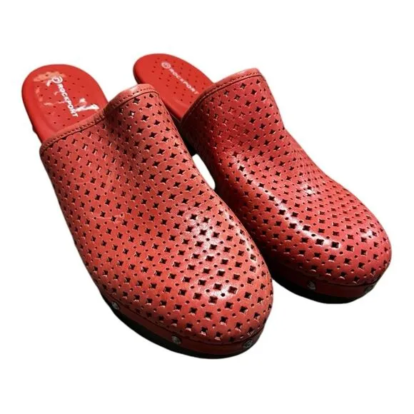 Adidas Rockport Coral Pink Leather Clogs Adiprene Comfort size 9