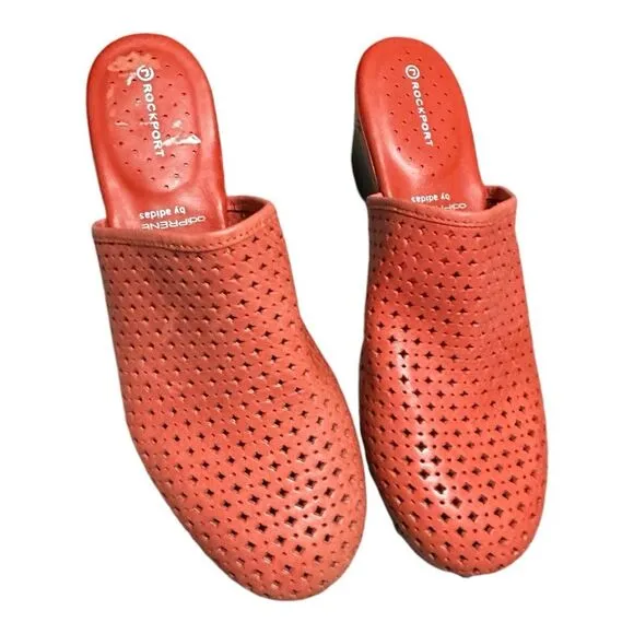 Adidas Rockport Coral Pink Leather Clogs Adiprene Comfort size 9
