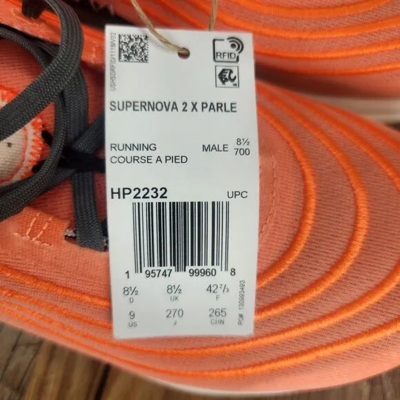 Adidas Supernova 2 x Parle Mens Sz 9 Coral Orange Running Sneakers Shoes HP2232